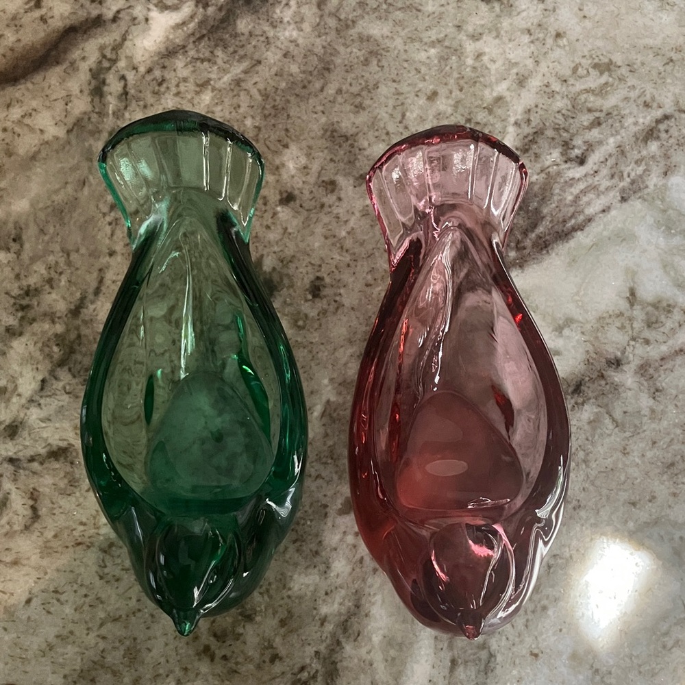 Vintage Fenton Art Glass Green & Red Glass Bird Figurines/Tea Light Holders 2 pc - Picture 11 of 11